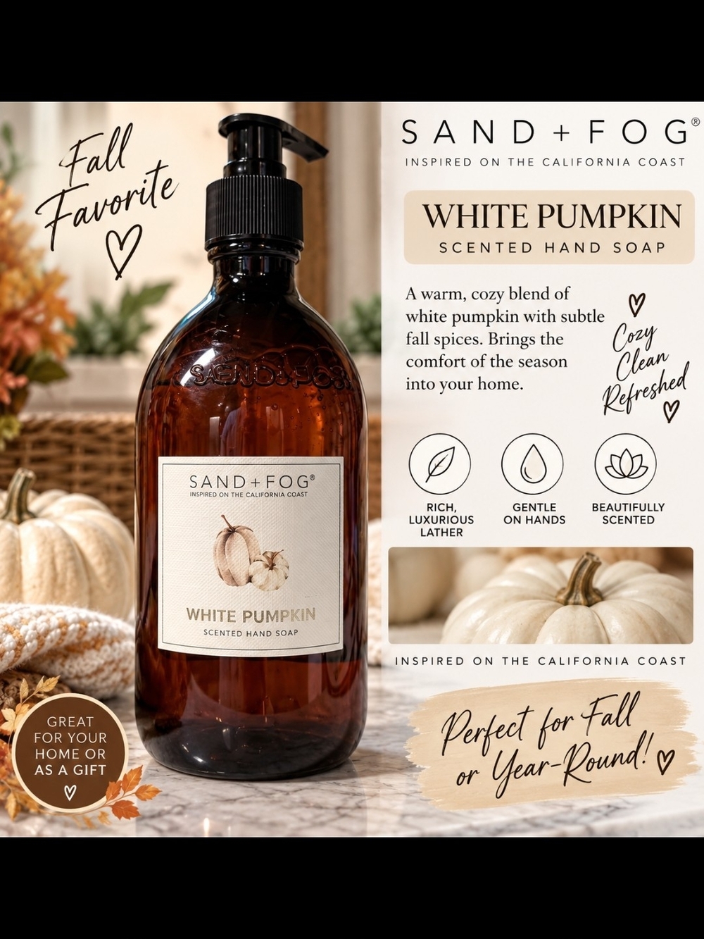White Pumpkin Scented Hand Soap - Amber Bottle